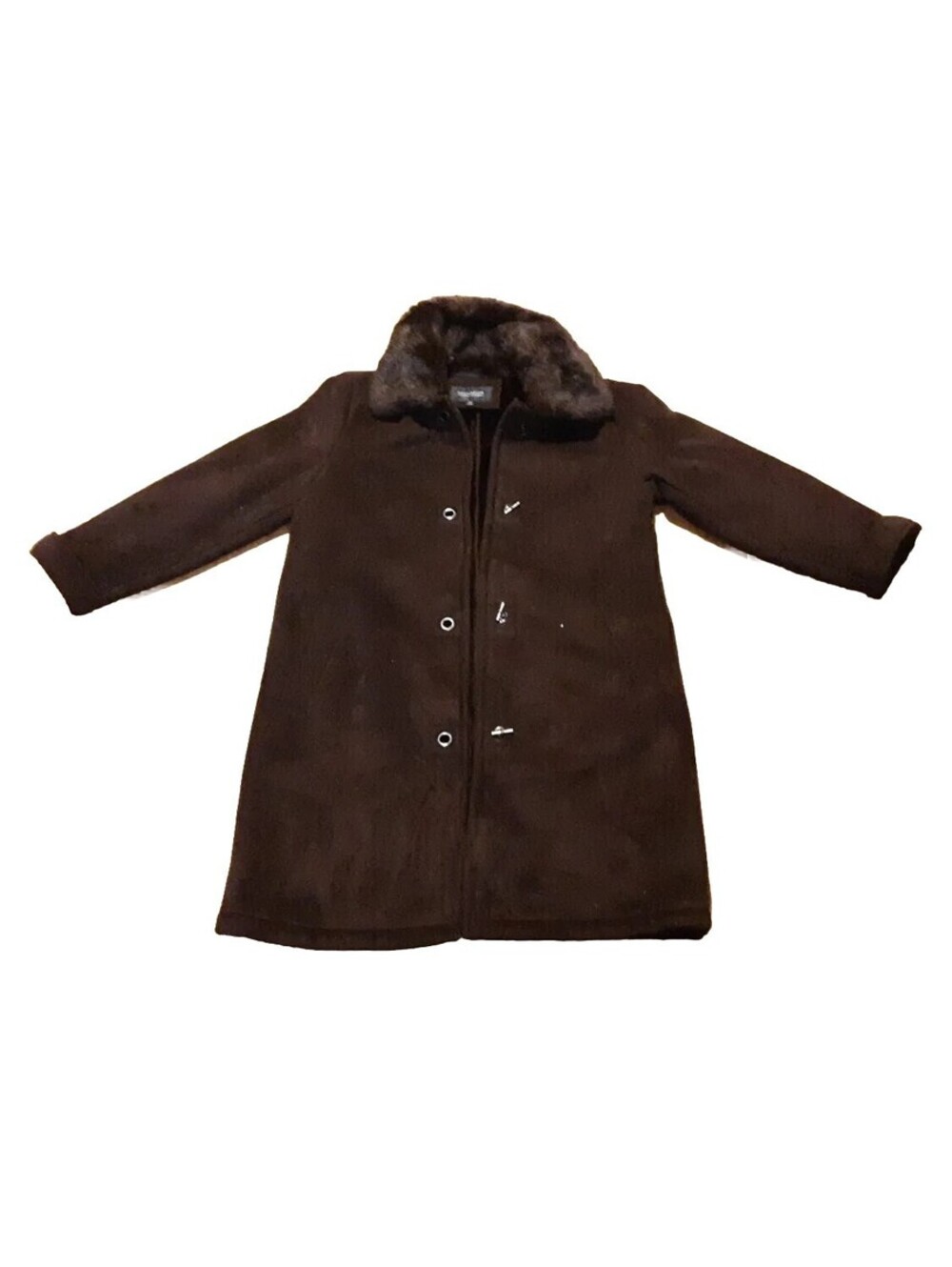 Donnybrook Coat Womens Size L Brown Faux Shearling Faux Fur Trim Long Length